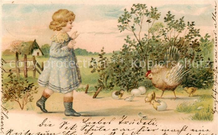 Kinder Child Enfants Huhn Kuecken Ostern Litho – Ansichtskarte