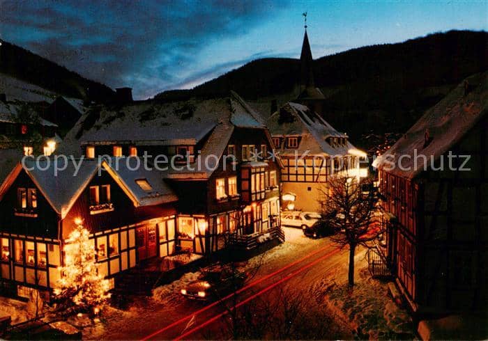 Boedefeld Schmallenberg Hochsauerlandkreis NRW Ortspartie bei Nacht – Ansichtskarte Schmallenberg