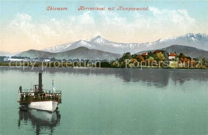 Chiemsee Bayern Herreninsel mit Kampenwand – Ansichtskarte Chiemsee
