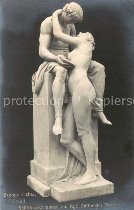 Skulpturen Sculptures Sculpturi-- Gruppe rechts Freud Schicksalsbrunnen am Kgl. – Ansichtskarte