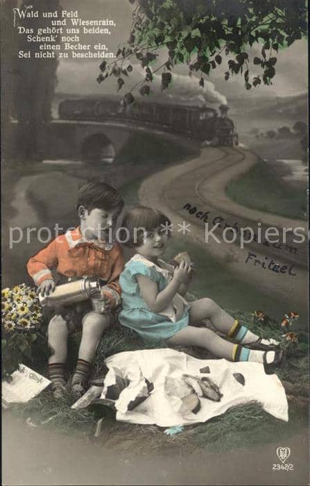 Foto HB Nr. 2342/2 Kinder Picknick Gedicht – Ansichtskarte