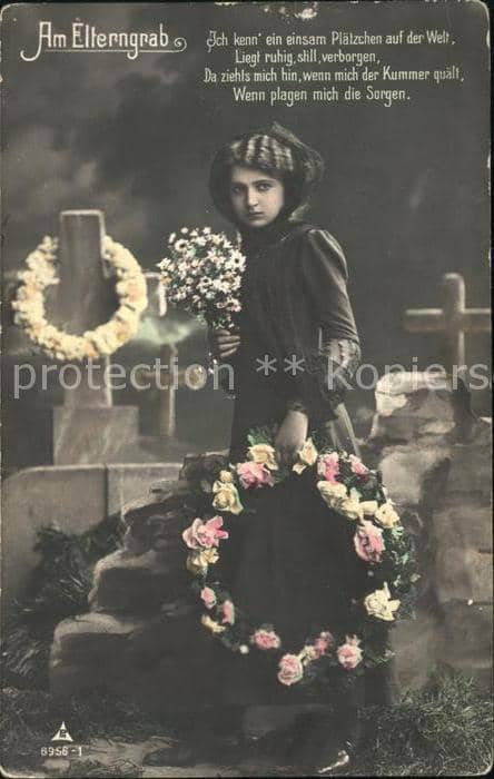 Foto PH Nr. 6956-1 Am Elterngrab Gedicht Mädchen Ro – Ansichtskarte