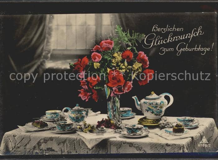 Foto PH Nr. 6708/2 Rosen Geburtstag gedeckter Kaffe – Ansichtskarte