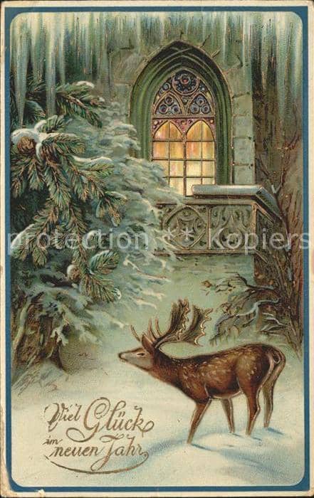 Hirsch Neujahr Litho – Ansichtskarte