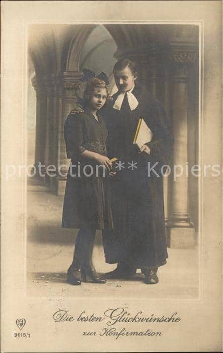 Foto HB Nr. 9015/1 Konfirmation Mädchen Pfarrer – Ansichtskarte
