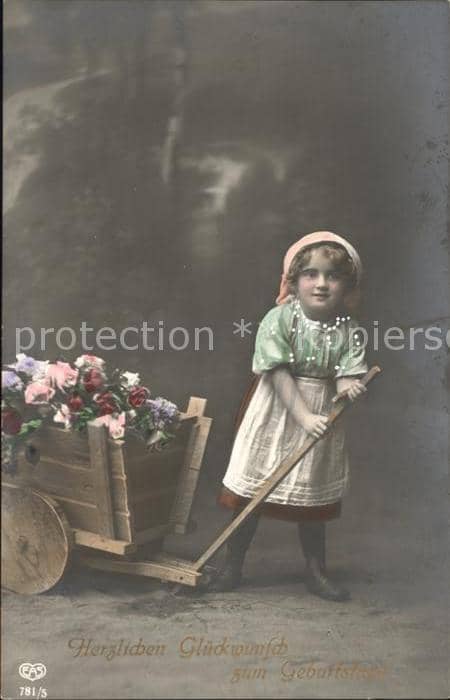 Foto EAS Nr. 781/5 Geburtstag Kind Holzwagen Blumen – Ansichtskarte