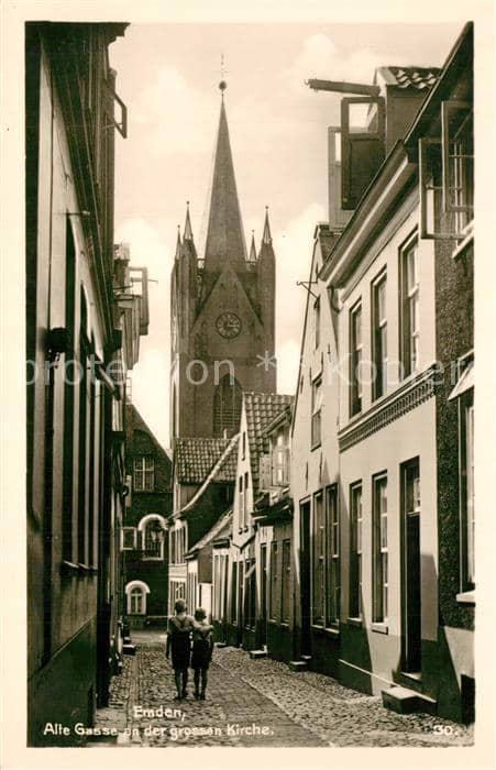 Emden Ostfriesland Alte GAsse grosse Kirche – Ansichtskarte Emden