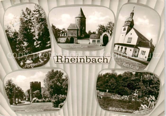 Rheinbach NRW Forstweiher Martinsplatz Hexenturm Kath Kirche Waldschwimmbad – Ansichtskarte Rheinbach