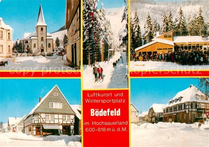 Boedefeld Schmallenberg Hochsauerlandkreis NRW Kirche Langlauf Anstehen beim Lif – Ansichtskarte Schmallenberg