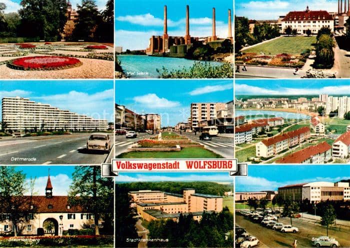 WOLFSBURG Niedersachsen Schloss VW Werk Detmerade Steimkerberg Stadtkrankenhaus – Ansichtskarte Wolfsburg
