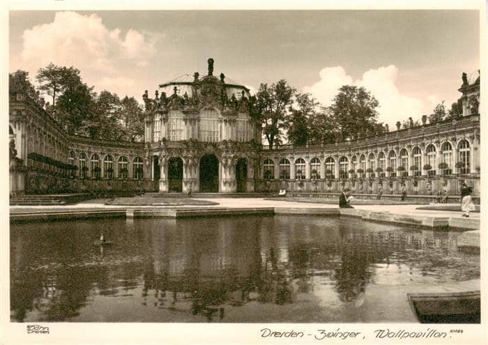 DRESDEN Elbe Zwinger Wallpavillon Brunnen Barock Arkaden Schlosshof – Ansichtskarte Dresden Elbe