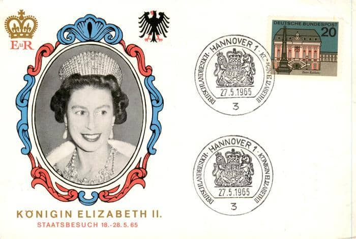 HANNOVER  CITY Koenigin-Elizabeth-II Staatsbesuch Sonderstempel Wappen Krone Por – Ansichtskarte Hannover