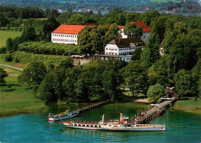 Herrenchiemsee Bayern Schlosshotel Herrenchiemsee Bootsanleger – Ansichtskarte Chiemsee