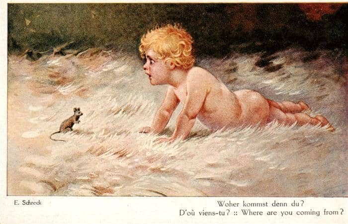 Baby Nursery Bebe Maus Woher kommst du denn? – Ansichtskarte