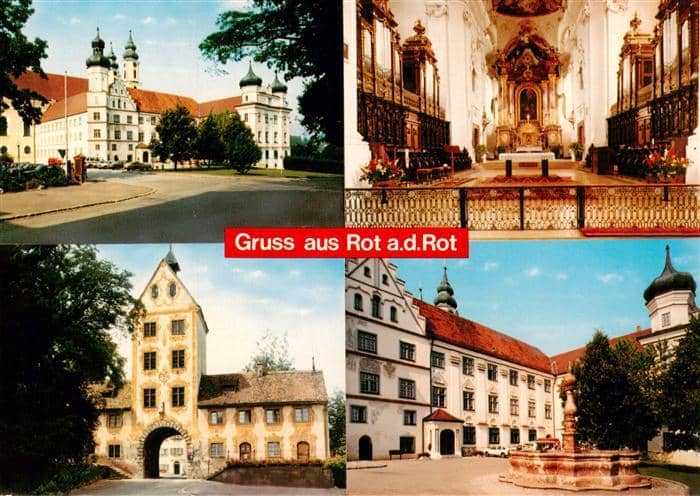 Rot an der Rot Biberach BW Kirche Inneres Brunnen Schlosstor – Ansichtskarte Rot an der Rot