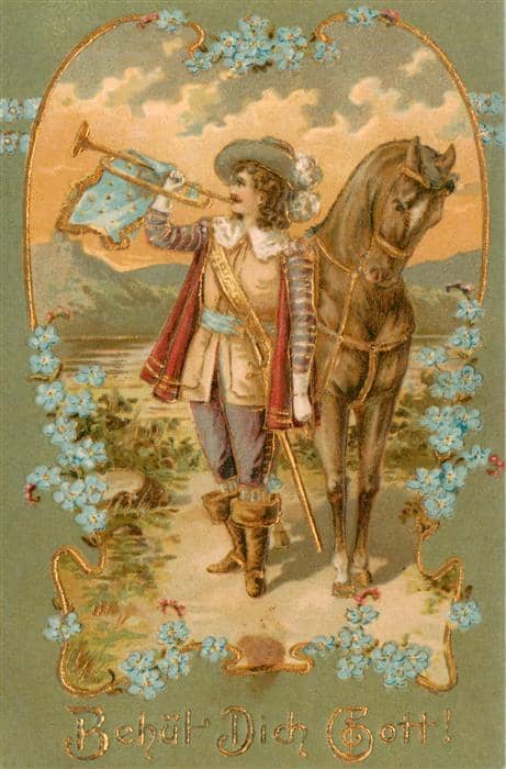 Trompeter von Saeckingen Scheffel Behuet Dich Gott Pferd Trompeter Litho – Ansichtskarte