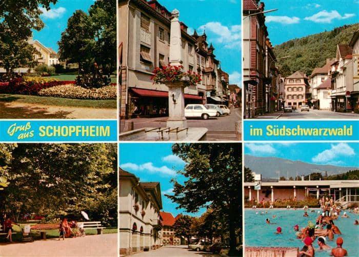 Schopfheim BW Park Brunnen Ortsmotive Schwimmbad – Ansichtskarte Schopfheim