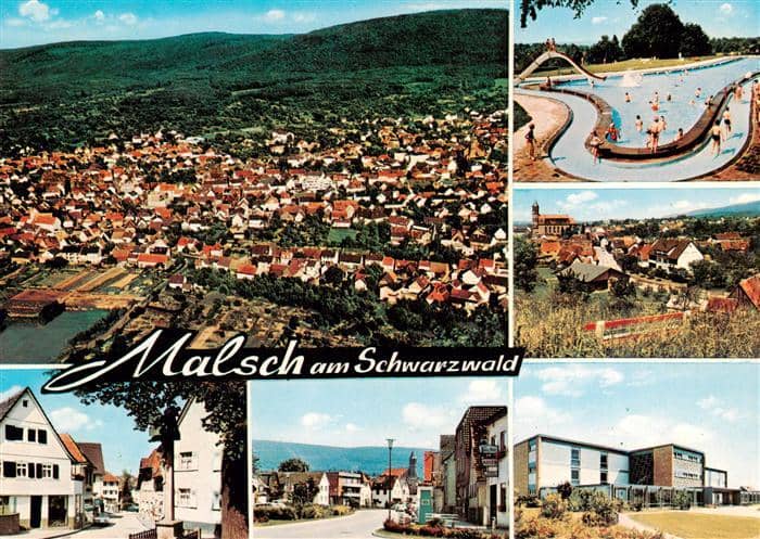 Malsch Ettlingen Karlsruhe BW Freibad Schwimmbad Luftbild Ortsansicht Schwarzwal – Ansichtskarte Malsch