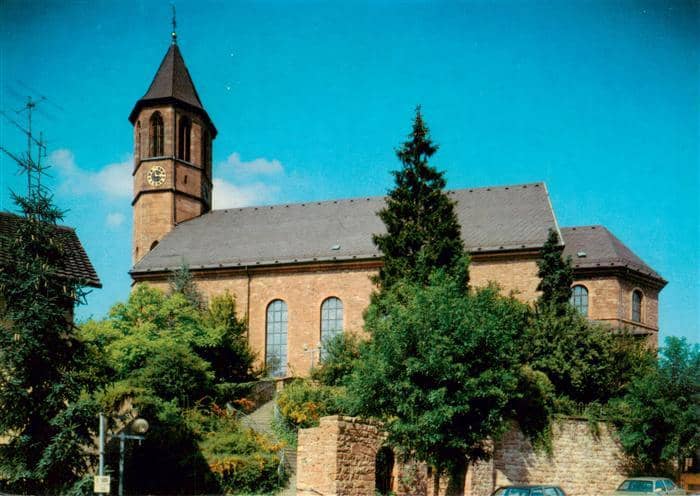 Malsch Ettlingen Karlsruhe BW Cyriakuskirche Kirchturm Kirchenuhr Sandstein Baeu – Ansichtskarte Malsch