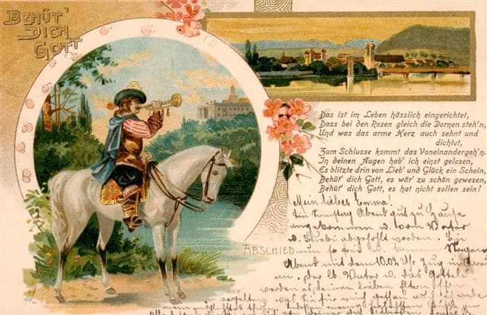 Trompeter von Saeckingen Scheffel Pferd Mann Behuet dich Gott Abschid – Ansichtskarte