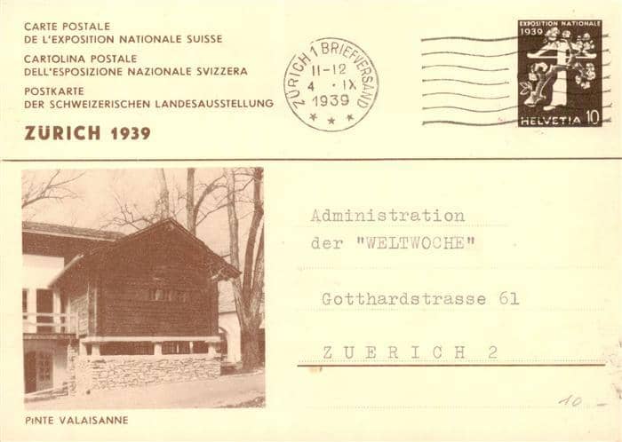 Landesausstellung Zuerich 1939 Pinte Valaisanne – Ansichtskarte