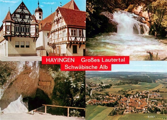 Hayingen Reutlingen Altstadt Wasserfall Hoehle Luftaufnahme Schwaebische Alb – Ansichtskarte Hayingen