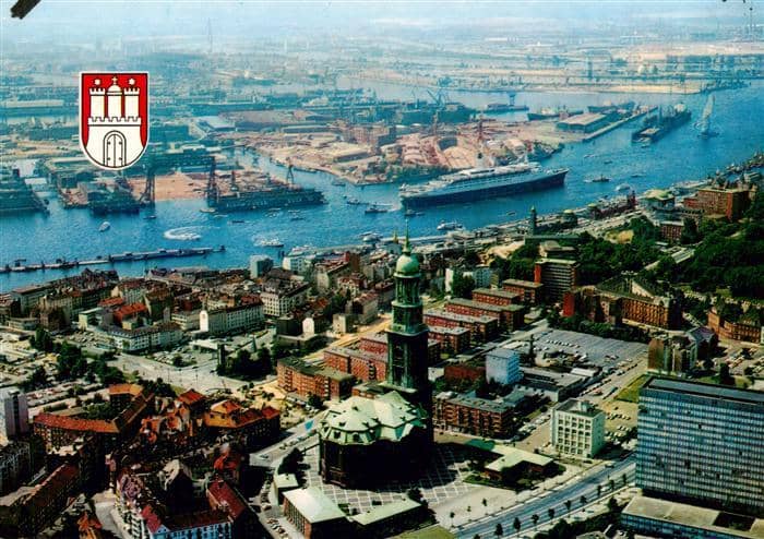 HAMBURG  CITY Michaeliskirche und Hafen – Ansichtskarte Hamburg
