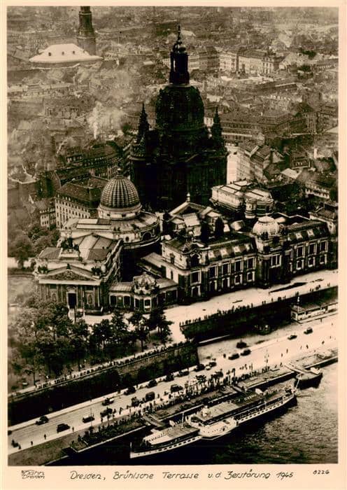 DRESDEN Elbe Bruehlsche Terrasse vor der Zerstoerung 1945 Reproduktion – Ansichtskarte Dresden Elbe