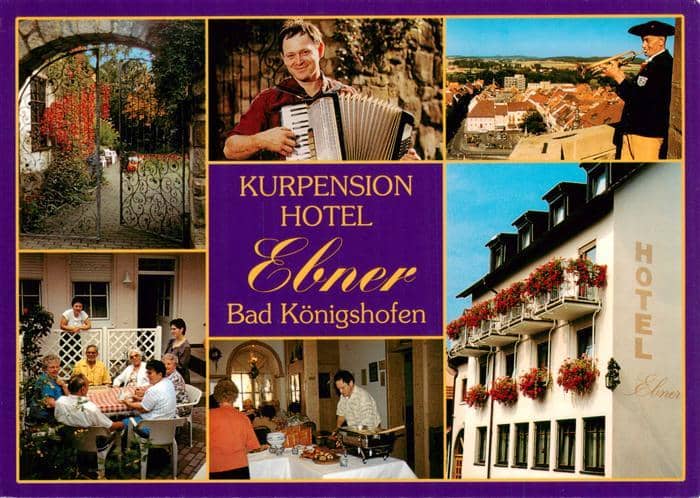 Bad Koenigshofen Bayern Kurpension Hotel Ebner Eingang Gastraeume Panorama – Ansichtskarte Bad Königshofen i. Grabf.