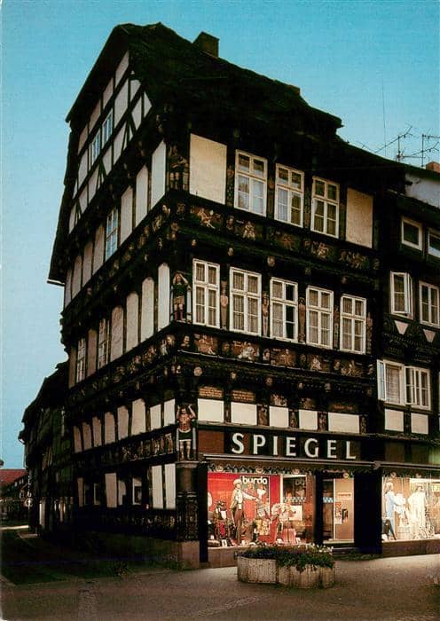 Einbeck Niedersachsen Spiegelhaus bei Nacht – Ansichtskarte Einbeck