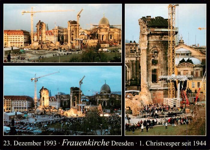 DRESDEN Elbe Frauenkirche im Dez 1993 Erste Christvesper seit 1944 – Ansichtskarte Dresden Elbe