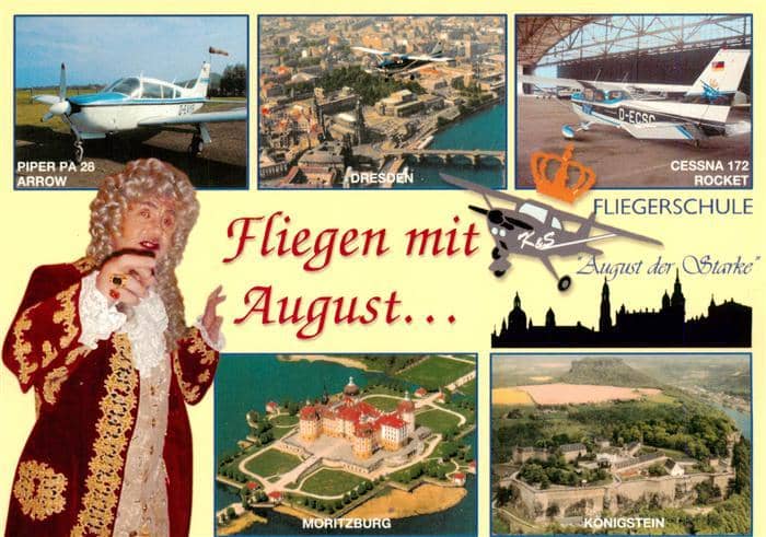 DRESDEN Elbe Fliegerschule August der Starke mit Piper PA 26 Cessna 172 Rocket F – Ansichtskarte Dresden Elbe