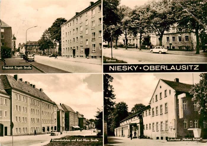 Niesky Oberlausitz Sachsen Friedrich Engels Strasse Rathaus Zinzendorfplatz Kult – Ansichtskarte Niesky