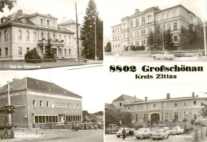 Grossschoenau Sachsen Rat der Gemeinde Oberschule Einkaufszentrum Kulturhaus – Ansichtskarte Grossschönau Sachsen