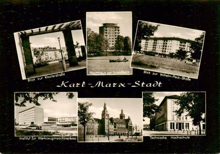 Karl-Marx-Stadt CHEMNITZ Blick zur Kieslerstrasse Hochhaus am Schlossteich Wilh – Ansichtskarte Chemnitz