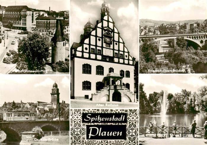 Plauen  Vogtland Otto Grotewohl Platz Dr Kuelz Bruecke Altes Rathaus Friedrich E – Ansichtskarte Plauen