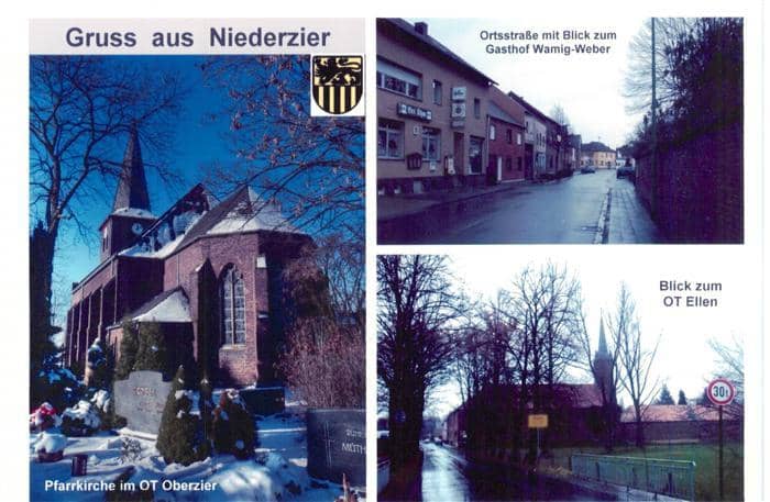 Niederzier Pfarrkirche Gasthof-Wamig-Weber Ortsstrasse Oberzier Ellen Wappen Due – Ansichtskarte Niederzier
