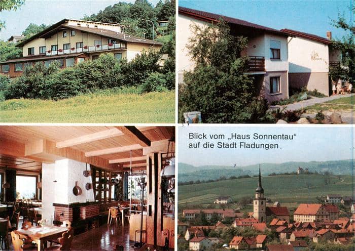 Fladungen Rhoen-Grabfeld Bayern Haus-Sonnentau Café-Pension Stadtansicht Kirche – Ansichtskarte Fladungen