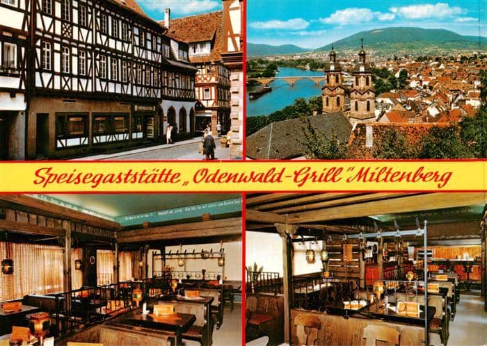 MILTENBERG Main Odenwald-Grill Gaststaette Hauptstrasse Fachwerk Main Stadtpanor – Ansichtskarte Miltenberg