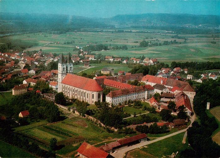 Niederalteich Donau Benediktinerabtei Kloster Gymnasium Internat Luftaufnahme Ki – Ansichtskarte Niederalteich
