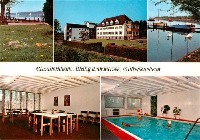 Utting Ammersee Elisabeth-Heim Muetterkurheim Ammersee Schwimmbad Schwan Hafen S – Ansichtskarte Utting a.Ammersee