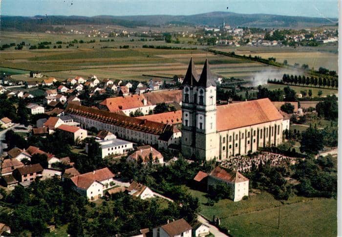 Niederalteich Donau Benediktiner-Abtei Fliegeraufnahme Kloster Donau Niederbayer – Ansichtskarte Niederalteich