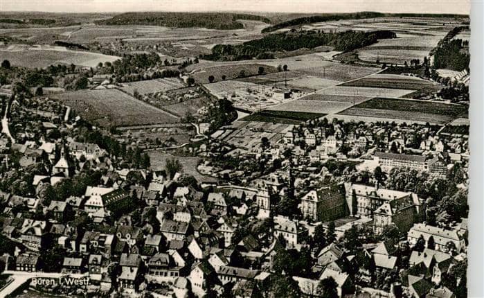 Bueren Westfalen Paderborn NRW Luftaufnahme Altstadt Felder Kirche Daecher Baeum – Ansichtskarte Büren