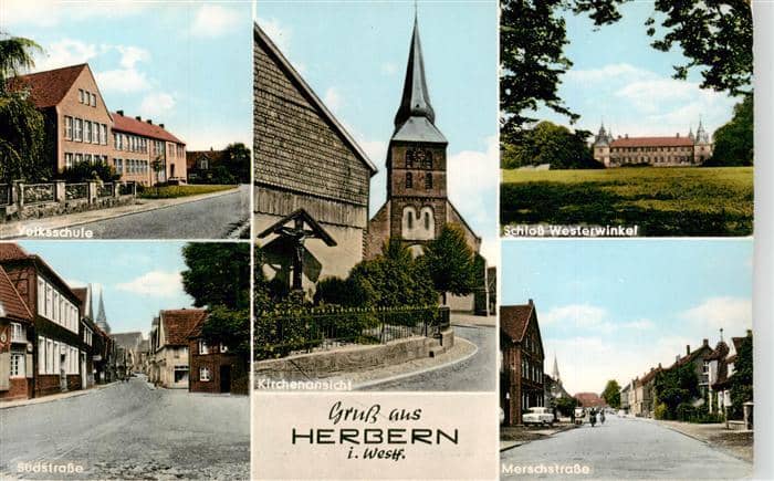 Herbern Ascheberg Westfalen Coesfeld NRW Volksschule Suedstrasse Kirchenansicht – Ansichtskarte Ascheberg