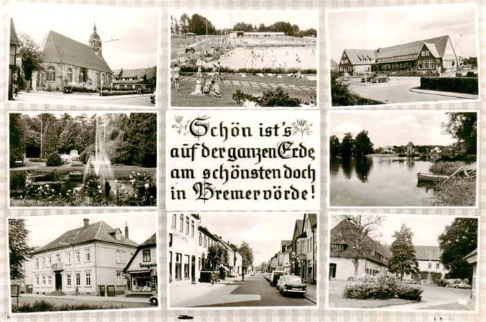Bremervoerde Kirche Freibad Springbrunnen Park See Hauptstrasse Mehrbildkarte – Ansichtskarte Bremervörde