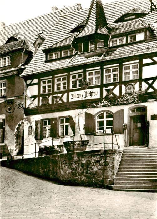 MEIssEN Elbe Sachsen Vincenz-Richter Weinrestaurant Fachwerkhaus Tuchmacherhaus – Ansichtskarte Meißen