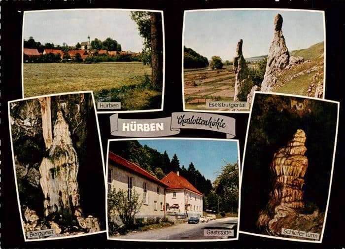Huerben Giengen Brenz BW Charlottenhoehle Eselsburgertal Berggeist Schiefer-Turm – Ansichtskarte Giengen an der Brenz