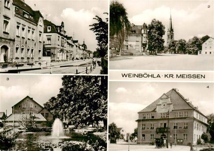 Weinboehla Bahnhofstrasse Kirchplatz Karl-Liebknecht-Platz Kirche Apotheke Brunn – Ansichtskarte Weinböhla