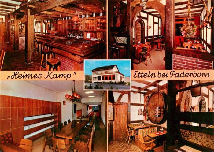 Etteln Heimes-Kamp Loewenbraeu Gaststaette Bar Innenraum Kegelbahn Holzbalken We – Ansichtskarte Borchen
