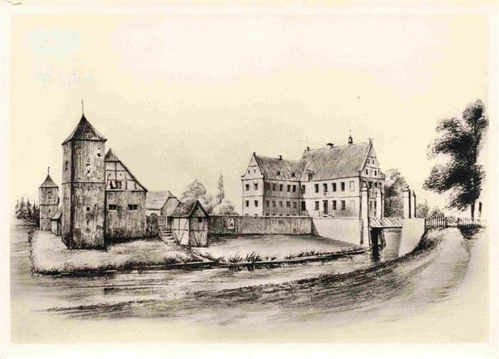 Huelshoff Burg Havixbeck Muenster NRW Burg-Huelshoff Wasserburg Turm Zeichnung A – Ansichtskarte Havixbeck
